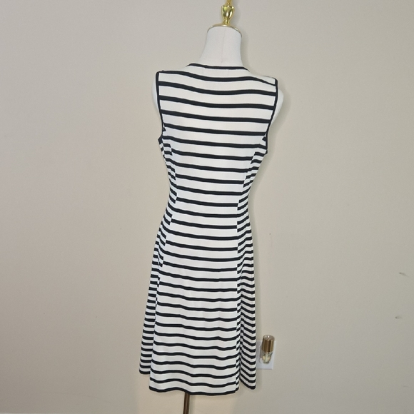 Catherine Malandrino Black White Sheath Midi Dress Coastal Nautical Prep M - Picture 4 of 6